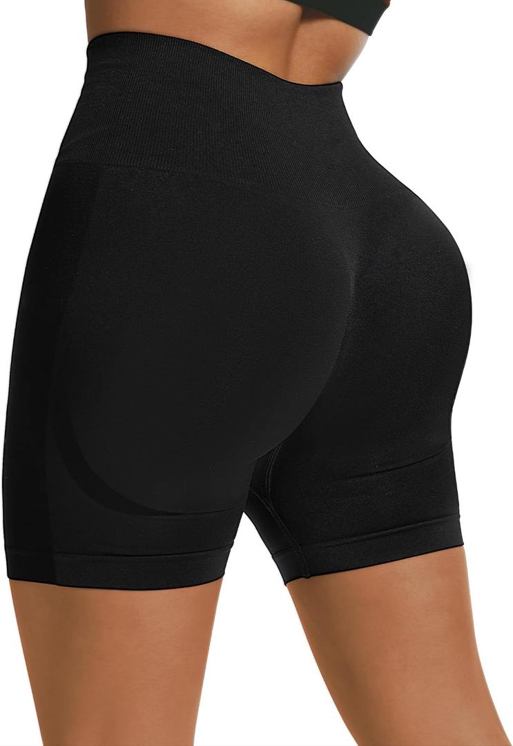 Athletic Workout Bike Shorts for Women, Seamless Squat-Proof - High Wiast Butt Lifting, Spandex Shorts for Gym Yoga Runing (Medium, Black)