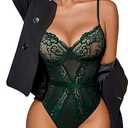 Avidlove Women Lingerie Bodysuit Lace Teddy Snap Crotch One Piece Underwire Babydoll Dark Green XXL