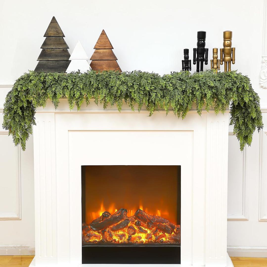 Waydress 2 Pcs 6ft Christmas Cedar Garland Artificial Realistic Soft and Thickness Green Faux Fake Full Cedar Pine Garland for Fireplace Mantel Table Doorframe Indoor Outdoor Xmas Holiday Decoration