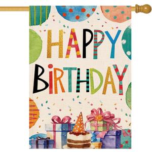 Baccessor Happy Birthday House Flag 28 x 40 Inch Double Sided Birthday Party Welcome Garden Yard Flag Vertical Farmhouse Outdoor Outside Home Celebration Decoration