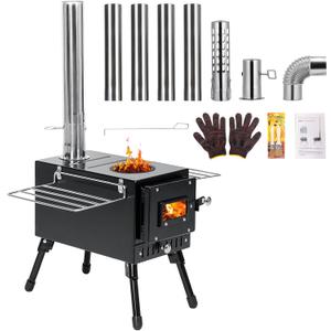Wood Stove,YRenZ Hot Tent Stove with 7-Section Stainless Steel Chimney, HeatControl Stovepipe and Elbow Pipe, Wood Burning for Outdoor Camping and Ice Fishing