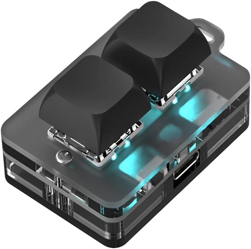 USB 2-Key Mini Keypad, Support Programming Macro and Software Blue Switch Custom Keyboard with RGB Light, Support Bluetooth and USB C Connection