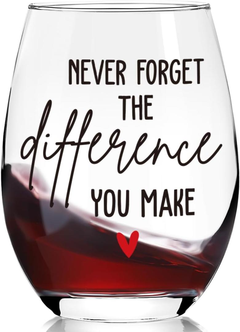 Thank You Gifts for Women,Teacher,Nurse,Coworker,Employee,Manager,Never Forget The Difference That You Make Stemless Wine Glass,Retirement,Goodbye,Farewell Gift,Birthday,Christmas Gifts -76