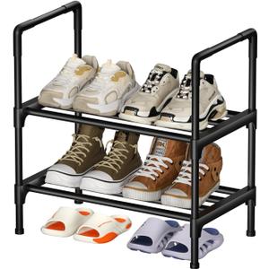 2 Tier Metal Shoe Organizer - Free-Standing, Easy to Assemble, Holds Up to 6 Pairs of Shoes for Closet or Entryway