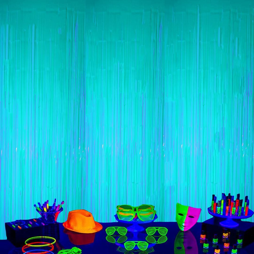 2 x 2 Pack Foil Fringe Backdrop - Fluorescent Green Shiny Tinsel Curtains for Party Decoration/Photo Booth Props - 3.3x6.6 FT Metallic Foil Backdrop for Birthday, Wedding, Graduation, Christmas.