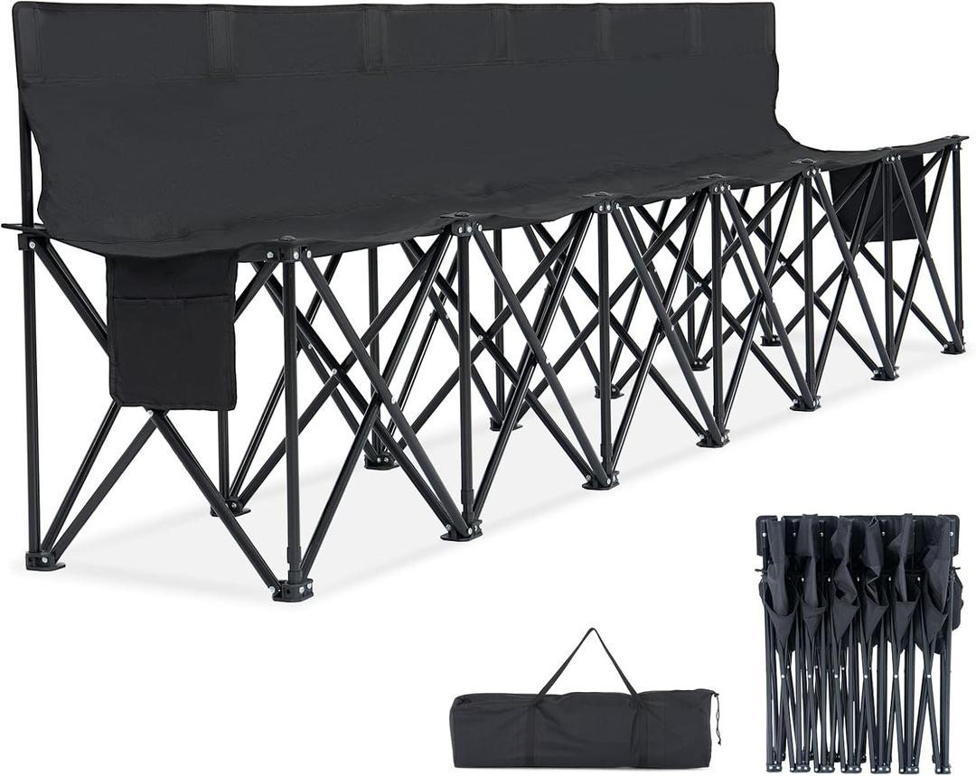 LILYPELLE Portable Bench 6 Seat Soccer Benches for Team, Folding Soccer Bench Chair Sideline Benches Camping Chairs for Football Camp Sport Events Outdoor Seating with Carry Bag, 1Pack