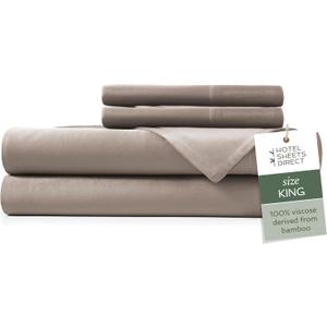 Hotel Sheets Direct 4 Piece Bed Sheet Set King Size, 100% Viscose Derived from Bamboo Sheets Set with 2 Pillowcases, Cooling & Breathable Luxury Bedding, MoistureWicking & Silky Soft Texture, Sand