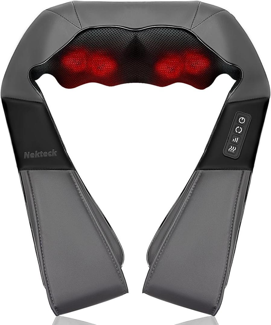 Nekteck Shiatsu Neck and Back Massager with Soothing Heat, Shoulder Massager for Pain Relief Deep Tissue, Electric 3D Kneading Massage Tools for Leg Body Muscle, Corded Power, Gifts for Him Her (Gray)
