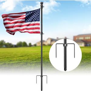 Heavy Duty Ground Flag Pole Kit - 8.5FT Tangle Free Inground Flagpole with Windproof Prong,Portable Flag Pole for Outside House,Yard,Garden,Outdoor - Black