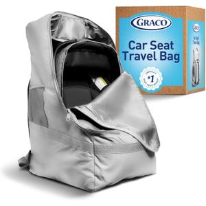 Graco Padded Car Seat Travel Bag & Infant Carrier Backpack, Durable Large Back Pack for Carseats & Booster Seats, Airport Gate Check Bag Luggage, Double Padded Strap, Water Resistant Material, Gray