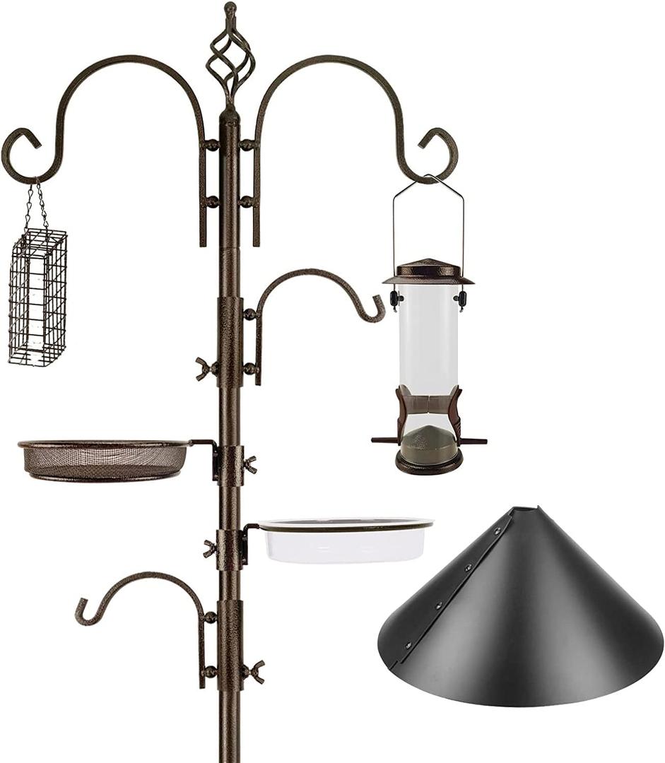Bird Feeding Station Kit with Squirrel Baffle and Suet Cage Wild Bird Feeder Kit with Mesh Tray, Fruit Hook, and Double W Hook for Attracting Wild Birds