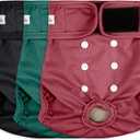 3 Pack Female Dog Diapers - Reusable Diapers for Doggie in Heat - Highly Absorbent Dog Diapers Female for Pet Incontinence with Adjustable Snaps (Red,Grreen,Black) (Medium (12-15Waist)