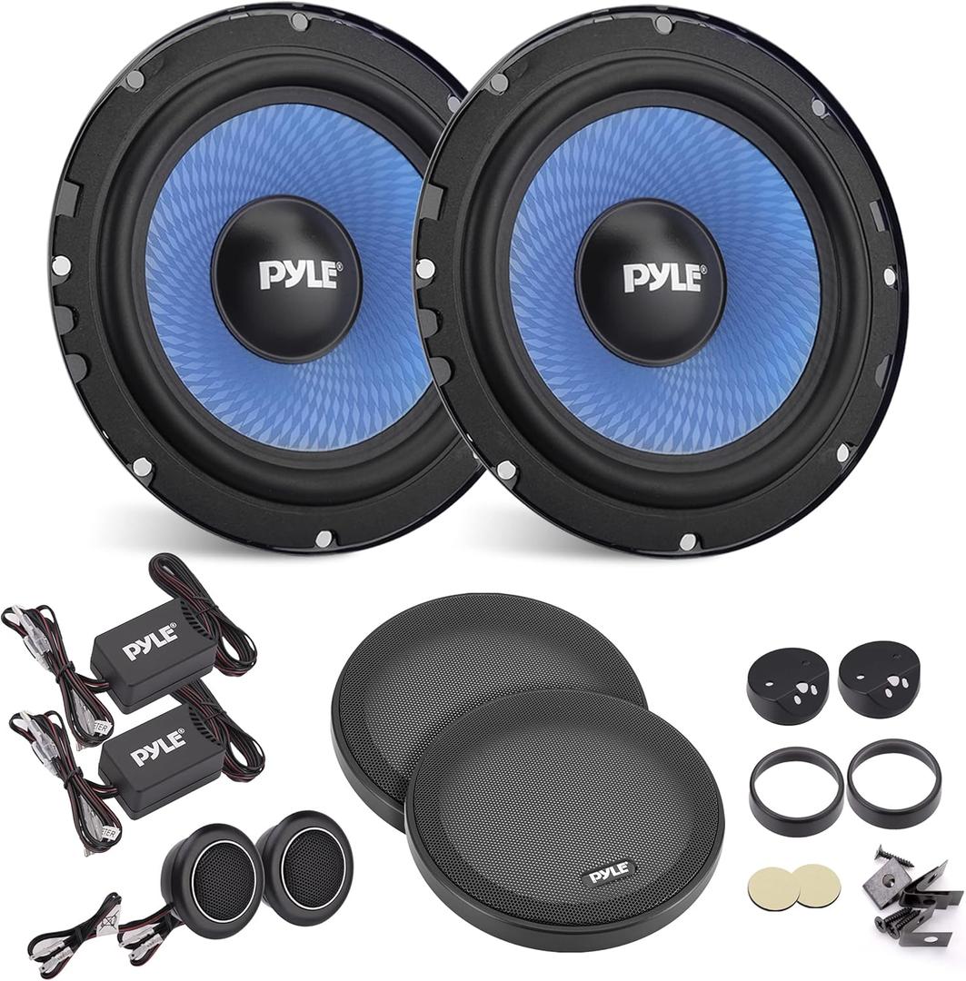 Pyle Two-Way Component Speaker System - One Pair 6.5" Two-Way Component Kit, Non-Fatiguing Butyl Rubber Surround, 360 Watts w/ 4 Ohm Impedance and 1" High-Temperature ASV Voice Coil - PL650CBL