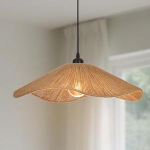 19.6" Large Boho Rope Woven Pendant Light, Adjustable Coastal Lamp Shade, Farmhouse Chandelier Vintage Hanging Lighting for Kitchen Island. Bedroom, Dining Room, Living Room, Entryway, Foyer