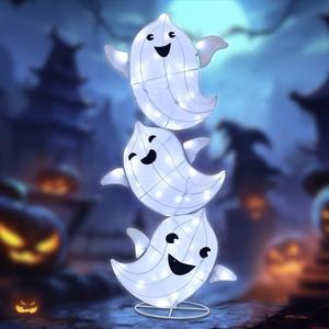 Halloween Decorations Outside Ghost Decor - HOYECHI Halloween Decorations Outdoor Lighted 3 Pack Ghost 3.5FT, Light Up Ghost With 75 Led Lights, Ground Stakes, for Front Yard Porch Gardens Lawns Party
