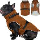 Kuoser Dog Coat Warm Fleece Lining Turtleneck Dog Jacket with Harness Built-in, Adjustable Windproof Cold Weather Coats with Quick Release Buckle Pet Winter Snowsuit for Small Dogs, Khaki S (Small (Chest Girth: 17.3"))