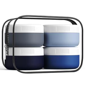 Kuangre Travel Containers for Toiletries, Silicone Cream Jars BPA-Free, Leak-proof 1.35oz Travel Size Containers, Portable Size Silicone Jars with Lid for Cosmetic Face Hand Body Cream (4 Pack) (Blue)