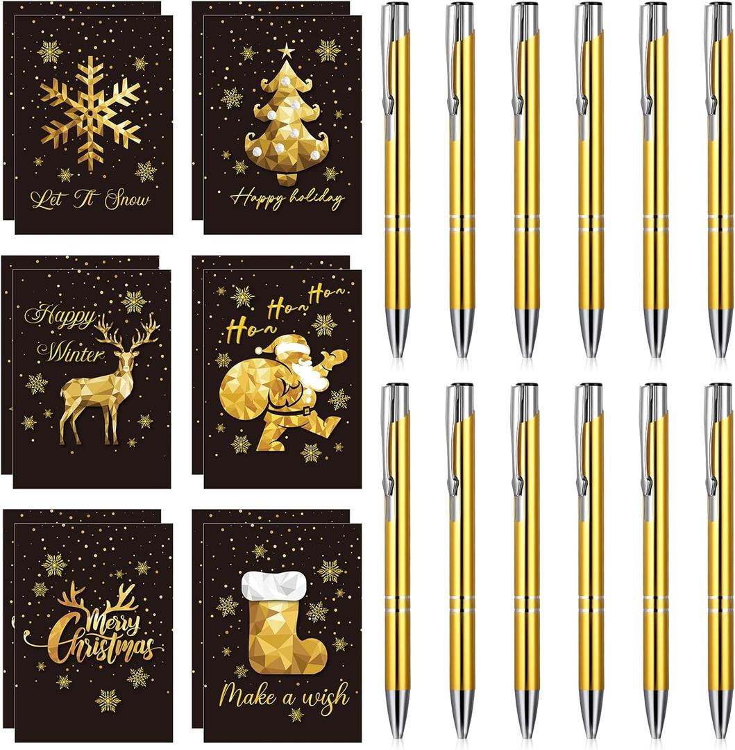 Teling 24 Pcs Mini Christmas Notebooks and Pens Santa Notepads Gifts Snowflake Snow Man Deer Christmas Tree for Kids Girls Boys Xmas Birthday Supplies(Santa)