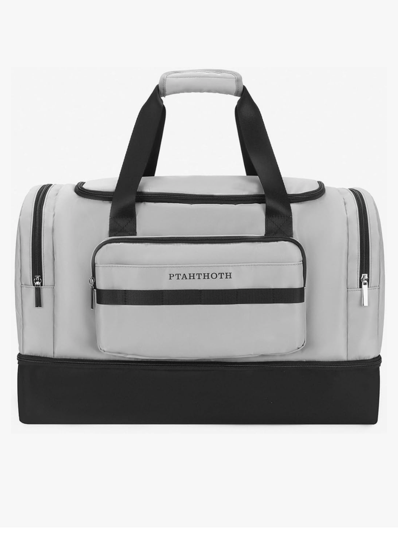 Large 42L Carry On Duffle Bag for Travel & Gym - TSA Approved Airplane Personal Item with Shoe Compartment & Wet Pocket, Water-Resistant Weekender Overnight Bag for Men Women (Grey)