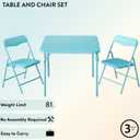 Idea Nuova Heritage Kids Blue Kids Activity Table and Chair Set,3-Piece Furniture Set with 1 Square Table & 2 Folding Chairs,Playroom Table Set for Ages 3+