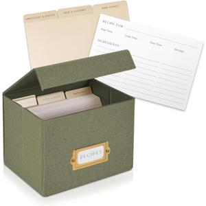 Beautiful Linen Recipe Box Set - Incl. 50x 4x6 inch Recipe Cards and Matching Dividers to Easily Organize Up to 250 Recipes - A Sturdy Card Holder And Great Gift that Perfectly Fits into Any Kitchen