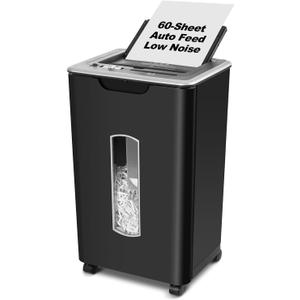 Paper Shredder for Home Office, 60 Sheets Auto Feed, 55dB Super Quiet, P-4 Cross Cut, 2.4m/min High-Speed Shredding, 5.8 Gallon Bin, CD/Credit Card Shredder with Anti-Jam & Dual Modes