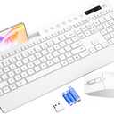 White Wireless Keyboard and Mouse Combo - Full-Size Quiet Keyboards with Palm Rest, Phone Holder, Multimedia Keys, Batteries Included, Office Key Board Compatible with Windows, PC, Laptop - Trueque