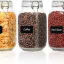 ComSaf Airtight Glass Canister Set of 3 with Lids 51oz Clear Food Storage Jars Square, Kitchen & Pantry Organization Food Storage Container for Canning, Sugar, Flour, Pasta, Candy, Cereal, Coffee