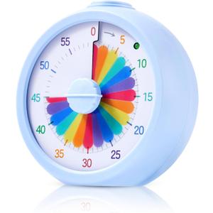 Visual Timer, 60-Minute Countdown Timer for Kids and Adults with Adjustable Volume, Rainbow Design Time Management Tools with Silent Operation, Suitable for Classroom, Office and Home (Blue)