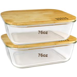 Urban Green Glass Container with Bamboo Lid, 2 Pack of 50oz, Large Glass food storage Container with Lids, Meal Prep Containers Set of 2