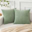 Kevin Textile Spring Throw Pillow Covers, Decorative Pillow Covers 16X16, Set of 2 Soft Corduroy Square Cushion Case Home Decor for Couch, Bed, Sofa, Bedroom, Car, Sage Green