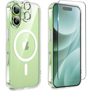 for iPhone 17 Case Clear,Magnetic iPhone17 Case with Screen Protector & Camera Protector [Compatible with MagSafe], Shockproof TPU Cover for iPhone 17-Transparent