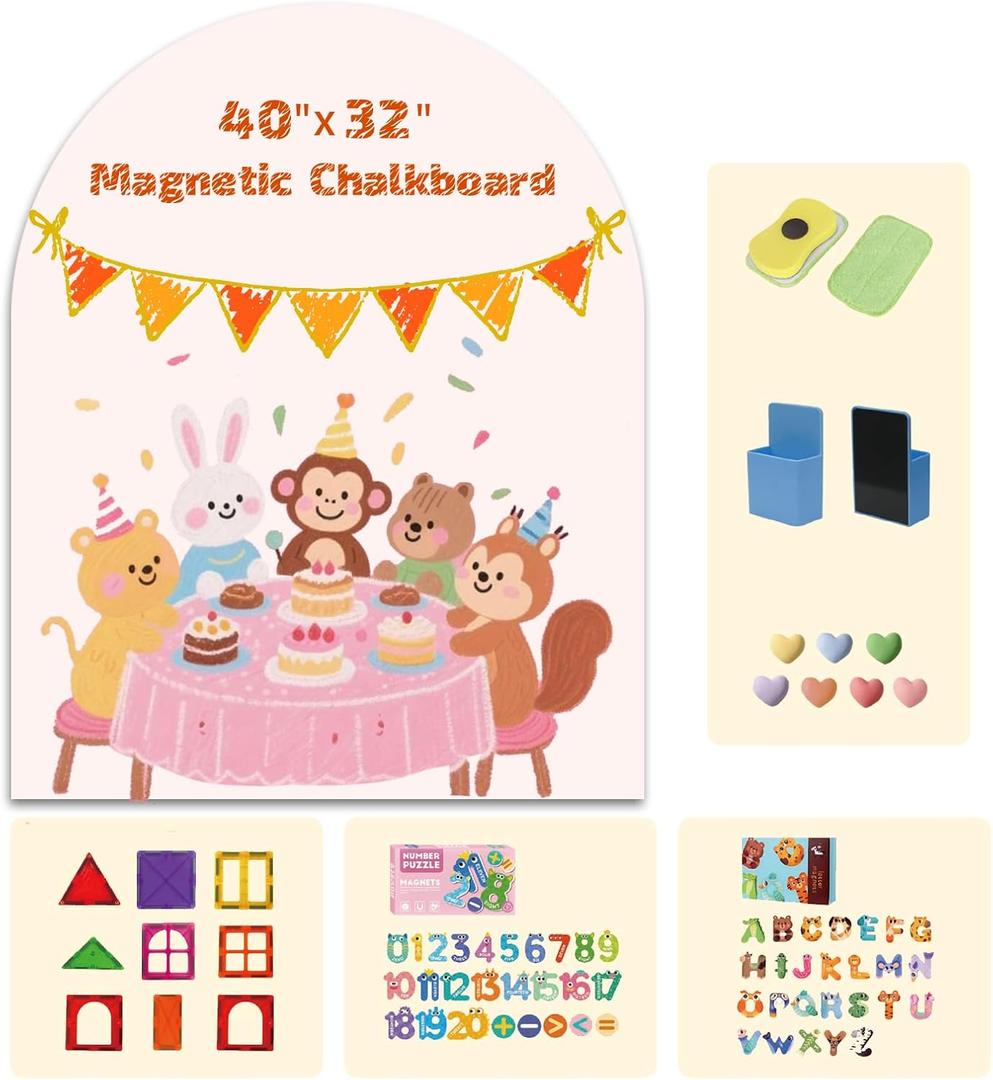 Magnetic Arch Wall Decal 40"x32" — Upgraded Self-Adhesive Magnetic Chalkboard, Magnet Wall for Kids, Includes 4 Magnet Sets,Chalkboard Eraser,Pen Holder for Playroom & Home Decor(Light Pink)