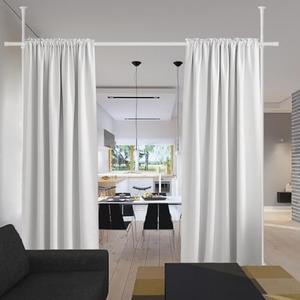 Room Divider Curtain Rod, No Drilling curtain divider for Room Separation, 48 to 72inches(W) 4-10ft (H) Adjustable hanging Room Divider Rod Stand, Floor to Ceiling Room Curtain Divider White