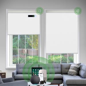 Motorized Blinds with Remote, Blackout Cooling Automatic Shades with Solar Panel Cordless Smart Blinds for Windows, Custom Electric Blinds Horizontal Roller Shades,White,44" W X 72" H