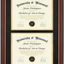 Double Diploma Frame with Mat Fits Two 8.5x11 Inch Certificates, Documents and College Degree, Cherry Red 14x20 Frame with Golden Trim for 8 1/2 x 11 with Black Gold Double Mat Wall Mounting