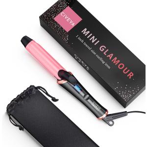 Mini Curling Iron with 5 Heat Settings, 1 Inch Curler for Short Hair - Dual Voltage, Argan Oil Infused