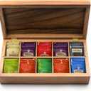 Ironwood Gourmet Rectangular Vauxhall Double Tea Box, Acacia Wood,Brown, 10 Compartment