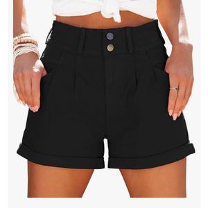 Womens Relaxed Fit Casual High Waist Pocketed Denim Shorts Black Medium