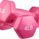 Amazon Basics Vinyl Coated Hexagon Dumbbell Hand Weights, Non-Slip Grip, 4 lb, Pink, Set of 2