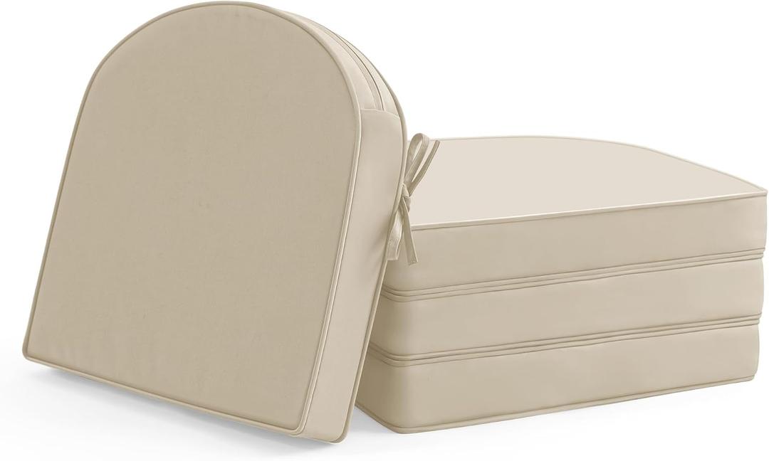 Outdoor Chair Cushions Set of 4: Waterproof & Fade Resistant Patio Furniture Cushions - 17 x 16 x 2 Inch Non Slip Round Corner Seat Cushion Pads with Removable Cover for Garden Yard Lawn, Cream