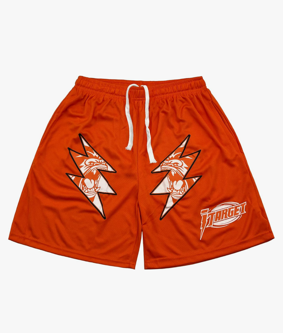 DIOTSR Mens Lightning Graphic Shorts Running Basketball Shorts Cool Casual Workout Shorts with Pockets Drawstring Waist (Orange,Small)