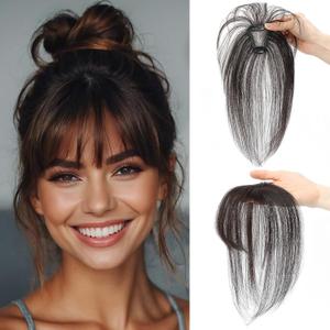 NAYOO Clip in Bangs 100% Real Human Hair 3603D Cover Bangs Hair Clip Wispy Bangs Hair Pieces for Women Hair Toppers Air Bangs for Daily Wear(Brown Black) (4*6 Wispy Bangs)