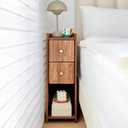 Narrow Nightstand Set of 2, Wooden Small 2 Drawer Nightstand, Slim Side End Table, Skinny Bedside Table, Mid Century Modern Night Stand with Drawers, for Bedroom (Walnut-2pcs), 15.94"D x 7.87"W x 23.62"H