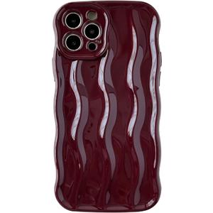 Caseative for iPhone 12 Pro Case,Water Ripple Pattern Curly Wave Frame Soft Phone Case (Red)