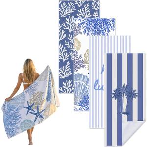 Frienda 4 Pack Microfiber Oversized Lightweight Beach Towel 71x32 in for Women Men Microfiber Quick Dry Sand Free Ocean Coastal Towels for Beach Pool Travel(Coral)