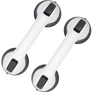 2-Pack Grab Bars for Bathtubs and Showers, 12 inch Shower Handle Suction Shower Bar, Safety Bars for Shower Chair, Bathroom Grab Bar for SeniorNo Drilling Removable (Gray, 12 inch)