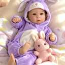 Aori Real Baby Dolls - 17 Inch Realistic Baby Doll with Soft Body & Purple Bunny Outfits for Girls 3+ Pretend Play, Dress Up, Nursery Decor