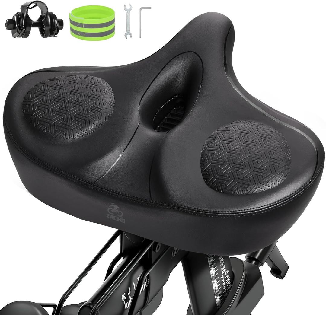 Zacro Comfort Bike Seat for Women & Men, Wide, Memory Foam Padded, Dual Shock Absorbing, Oversized Saddle Fit for Peloton, Outdoor & Indoor Cycling