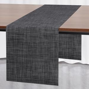 Myir JUN Table Runner, Vinyl Table Runner Indoor 72 Inch Long Arbitrarily Cropped Runner for Table Heatproof for Home Party (Dark Gray-Black, 12 x 72 inch)